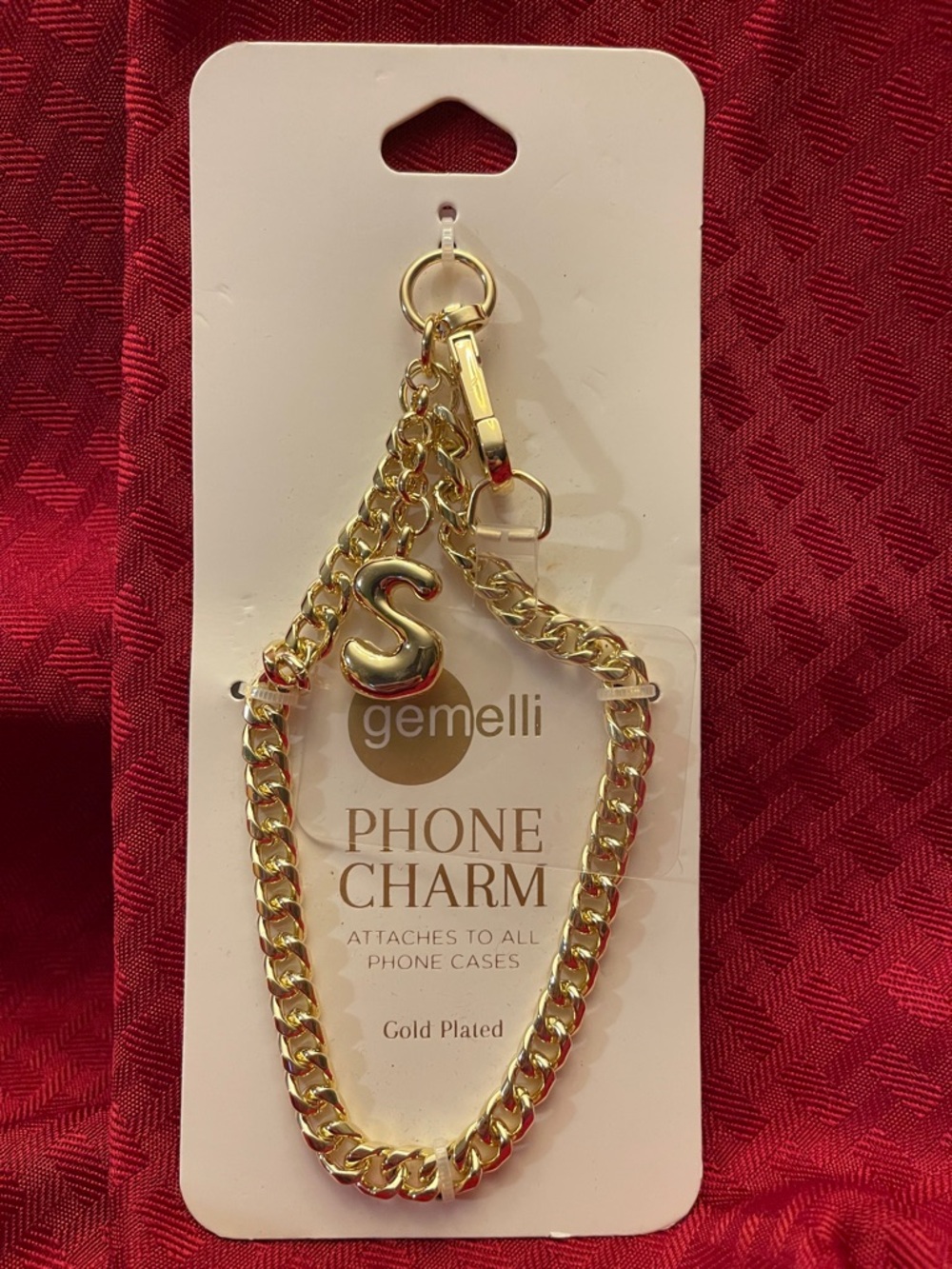 Gemelli Gold Phone Charm with 'S' Initial - Gold Plated Chain